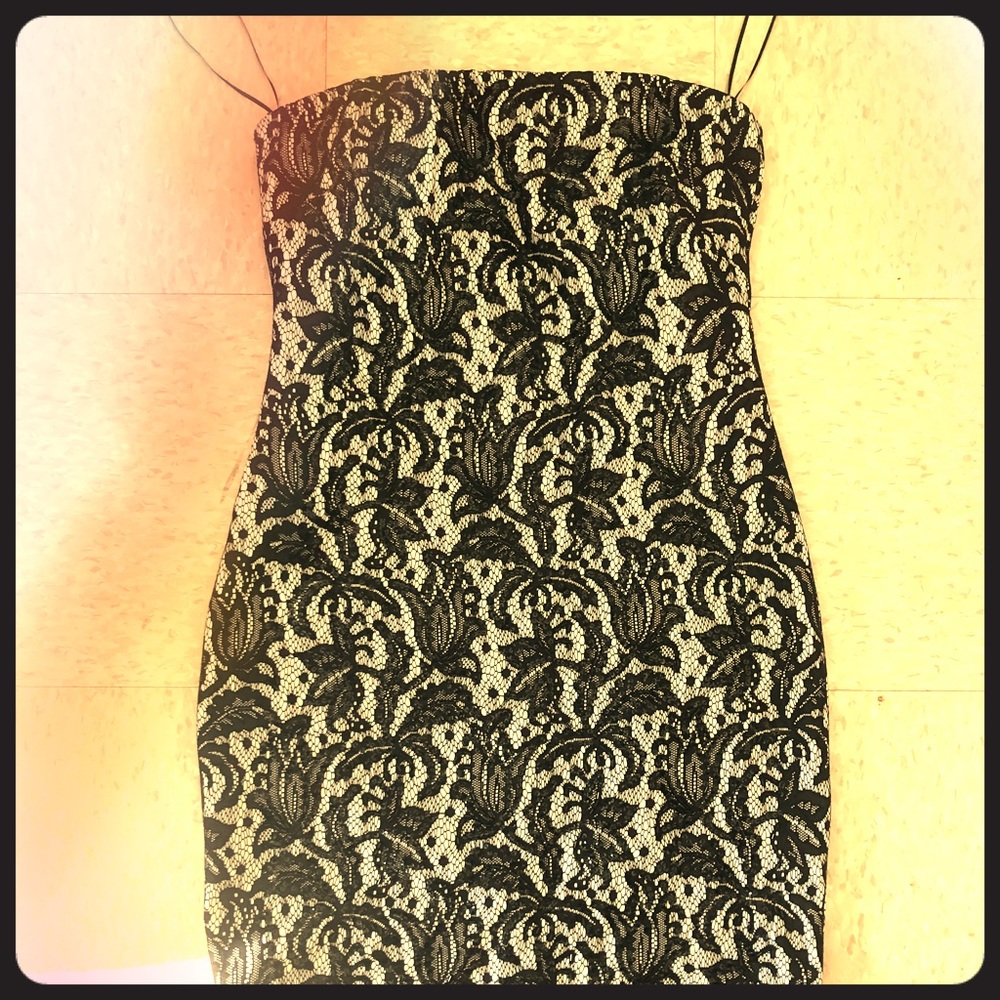 Cache black and white lacy sequined mini dress